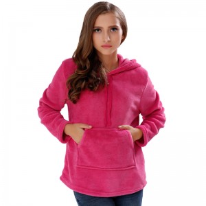 여성 솔리드 컬러 핫 핑크색 후드 티셔츠